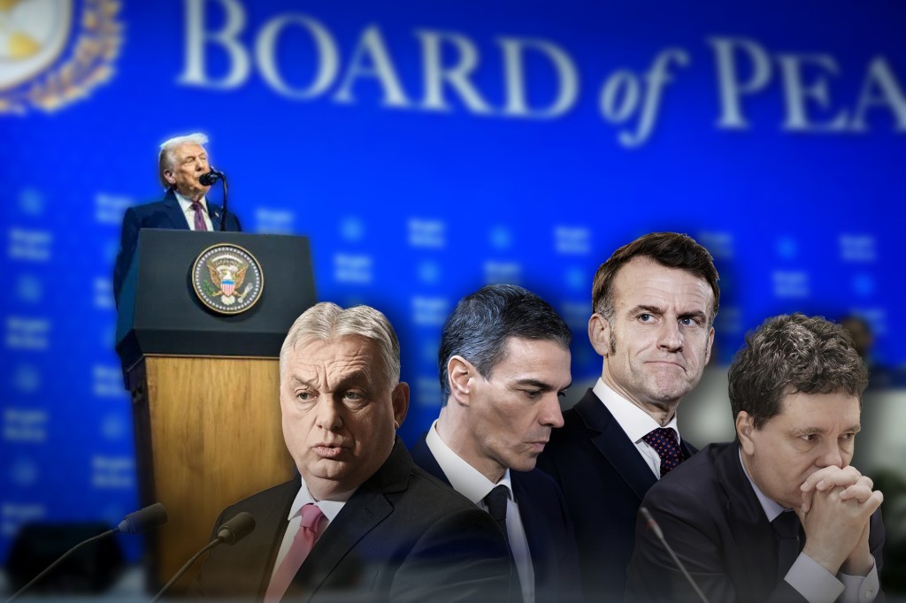 Left: Donald Trump, the US President, Viktor Orban, the Hungarian Prime Minister, Pedro Sánchez, the Spanish Prime Minister, Emmanuel Macron, the French President and Nicușor Dan, the President of Romania. Photo sources: Inquam Photos, Profimedia. Collage: Ion Mateș / HotNews