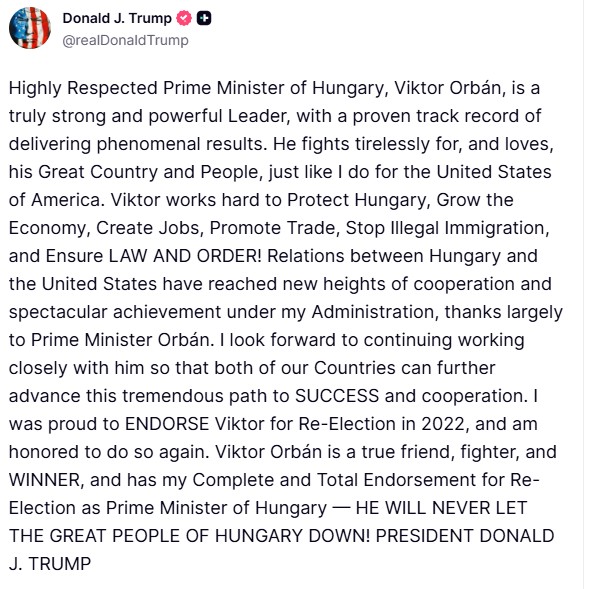 Donald Trump's post on Truth Social