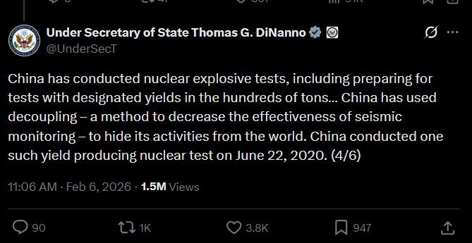 China is actively testing nuclear weapons, US authorities report