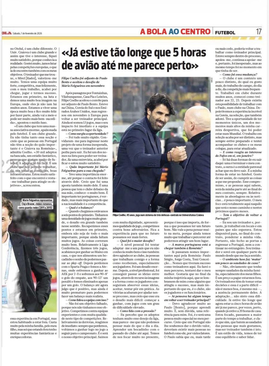 University of Craiova, dedicated material on three pages in A Bola: