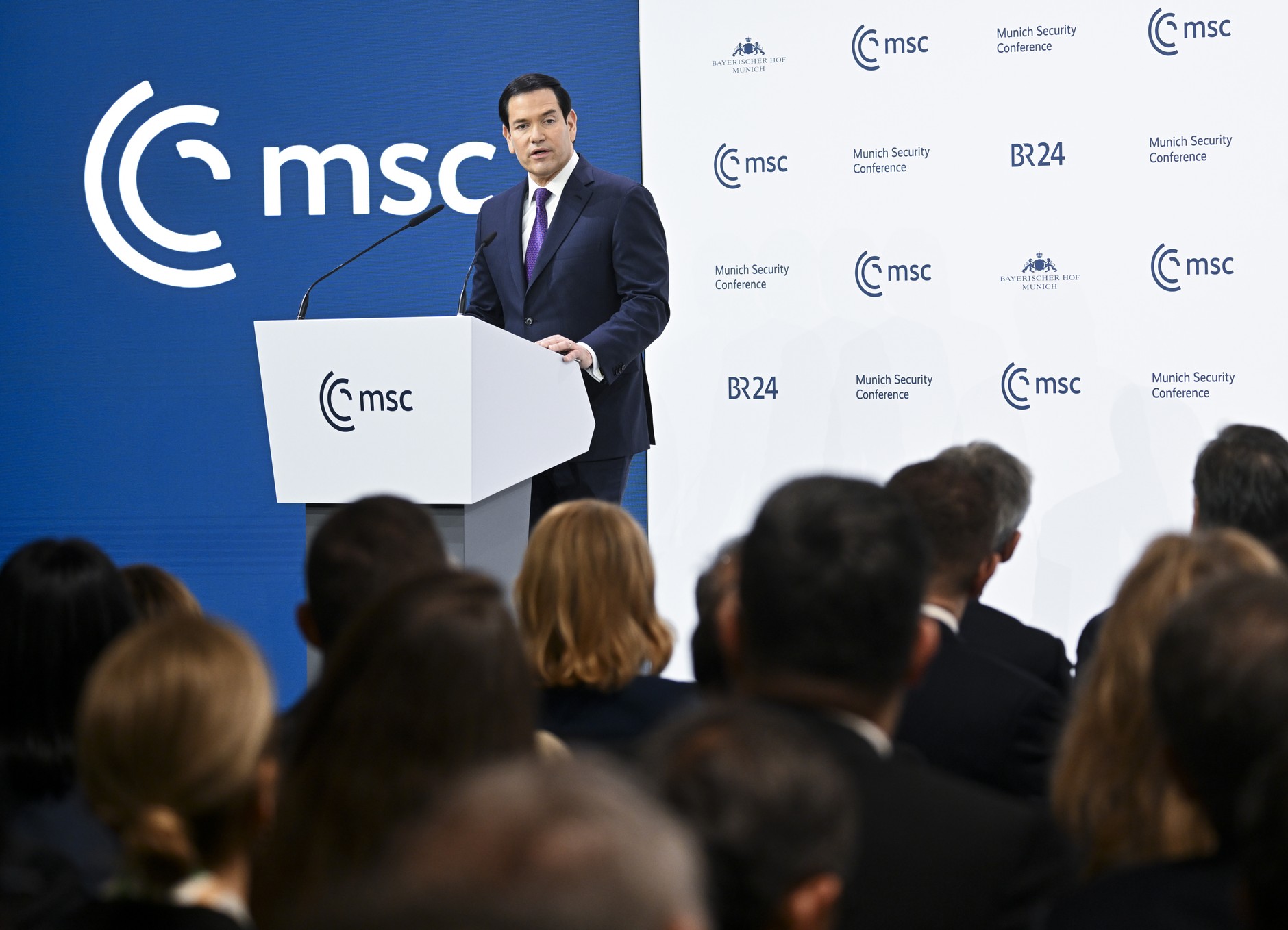 US Secretary of State Marco Rubio delivers a speech at the 62nd Munich Security Conference on February 14, 2026.