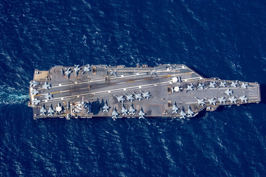 USS Gerald R Ford during its voyage across the Atlantic in 2023