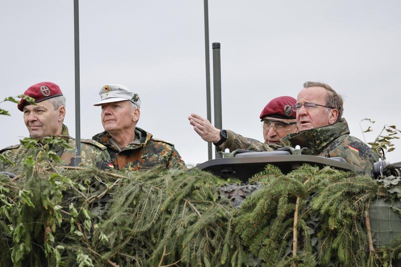 German Defense Minister Boris Pistorius attends a military exercise in a 'Boxer' transport tank, Bavaria, Hammelburg, 16 May 2023., Photo: Daniel Löb / DPA / Profimedia