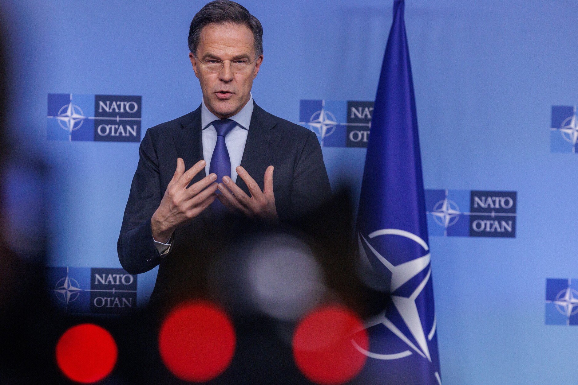 NATO Secretary General Mark Rutte during a meeting of NATO defense ministers at the headquarters of the North Atlantic Treaty Organization in Brussels, Belgium, February 12, 2026.