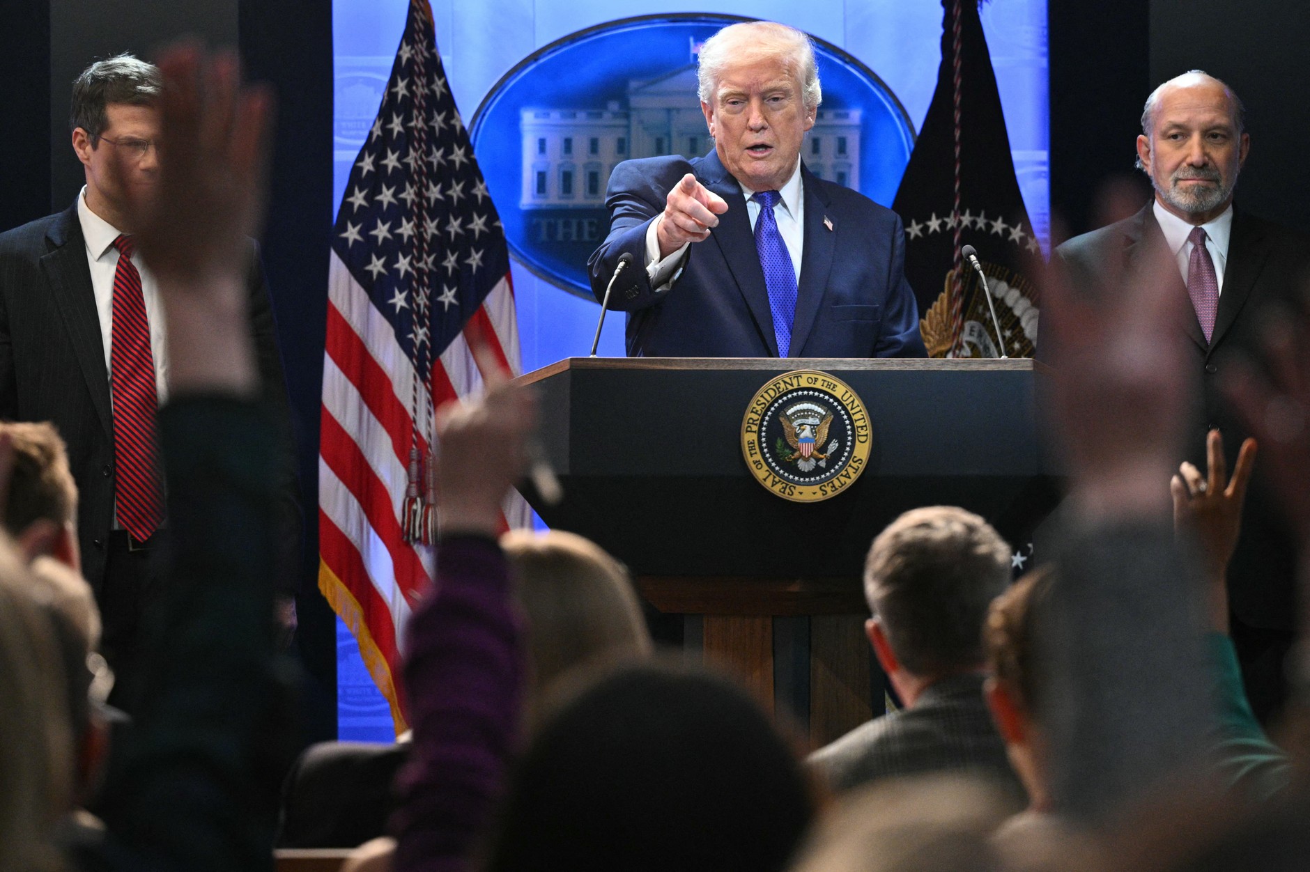 US President Donald Trump during a press conference following the Supreme Court's decision, February 20, 2026.