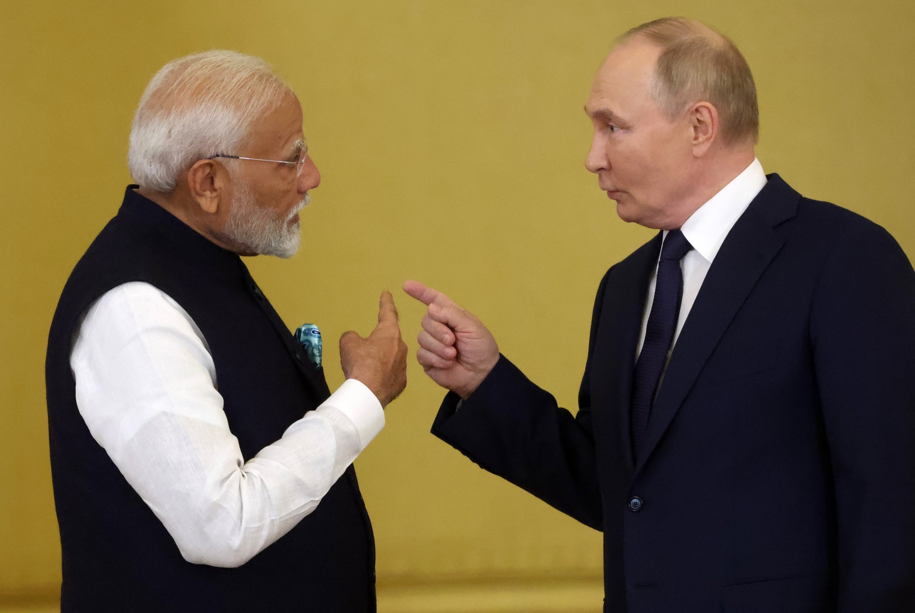 Russian President Vladimir Putin with Indian Prime Minister Narendra Modi in Moscow, July 9, 2024.