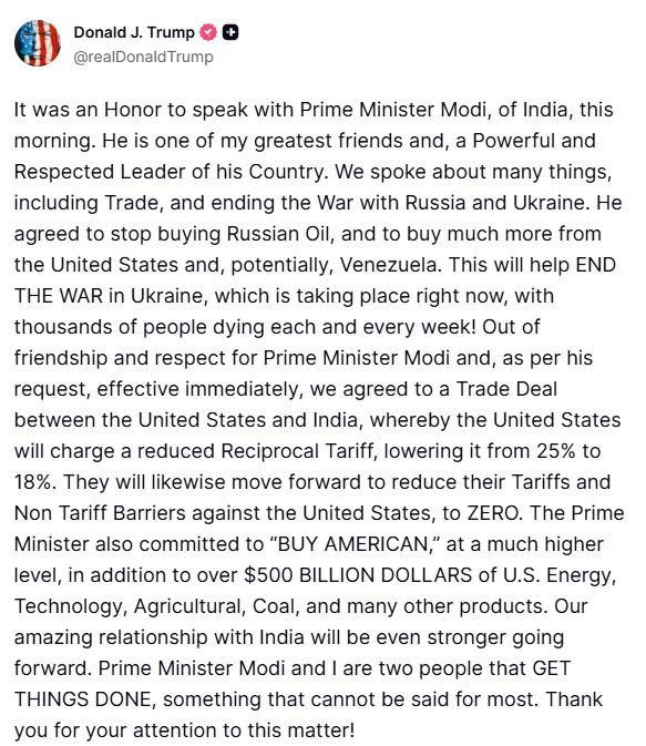 Donald Trump's entry on Truth Social
