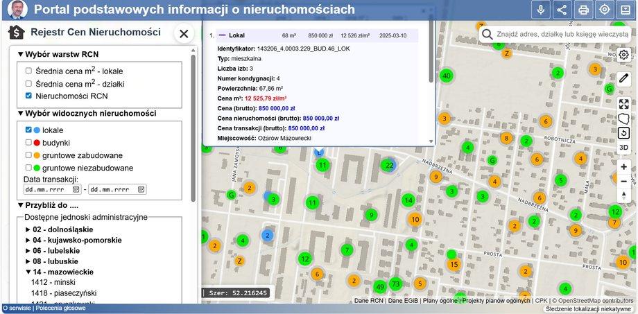 Mojgeoportal.pl allows you to check real estate transaction prices