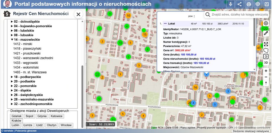 Mojgeoportal.pl - when expanding a particular transaction, detailed data is displayed