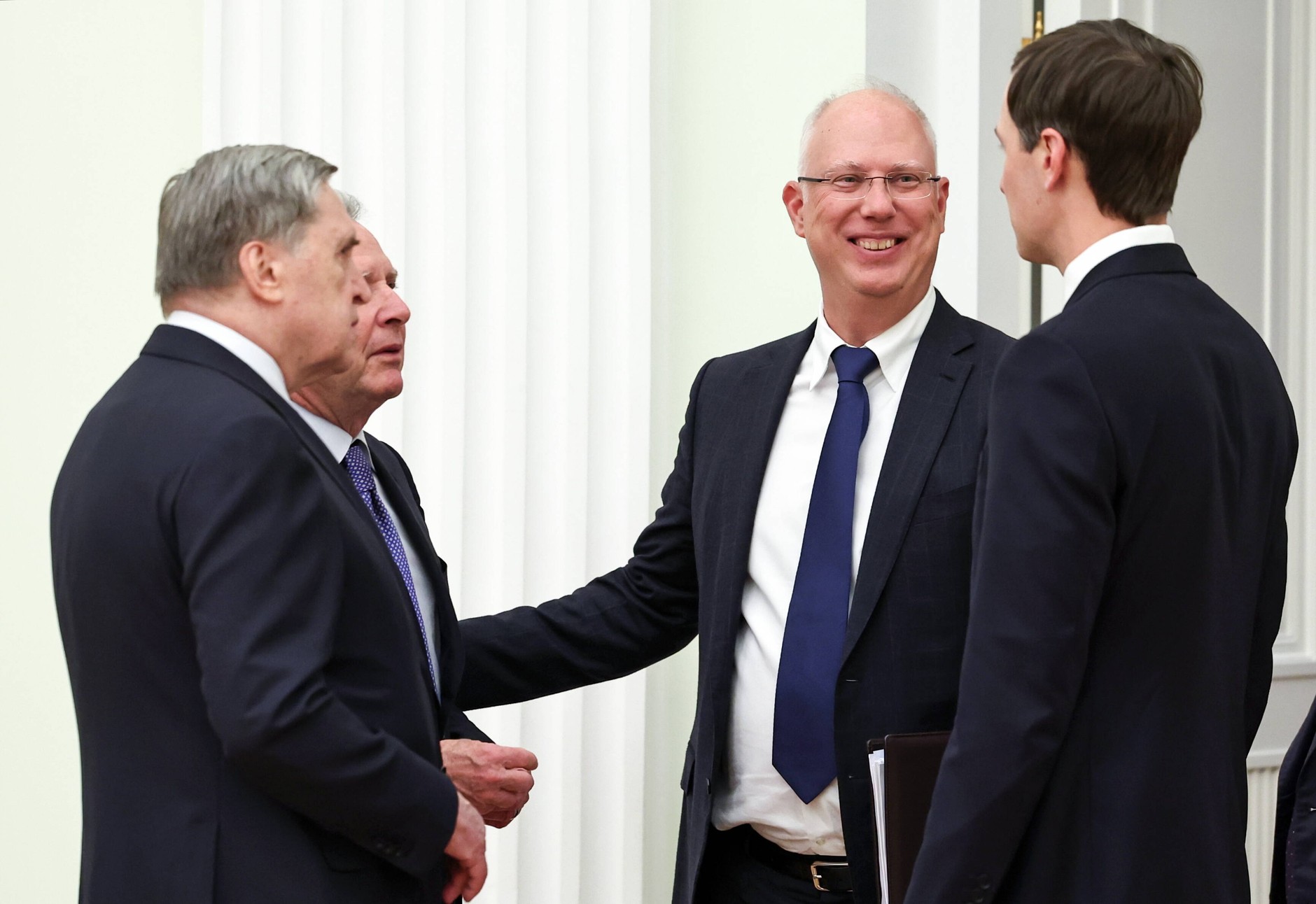 Kremlin adviser Yuri Ushakov, U.S. presidential envoy Steve Witkoff, Russia's chief economic negotiator Kirill Dmitriev and Trump's son-in-law Jared Kushner before meeting with Russian President Vladimir Putin at the Kremlin in Moscow, Russia, January 22, 2026.