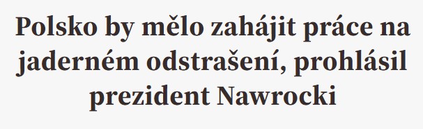 "Poland should start working on nuclear deterrence, says President Nawrocki" - title of the Echo24 article