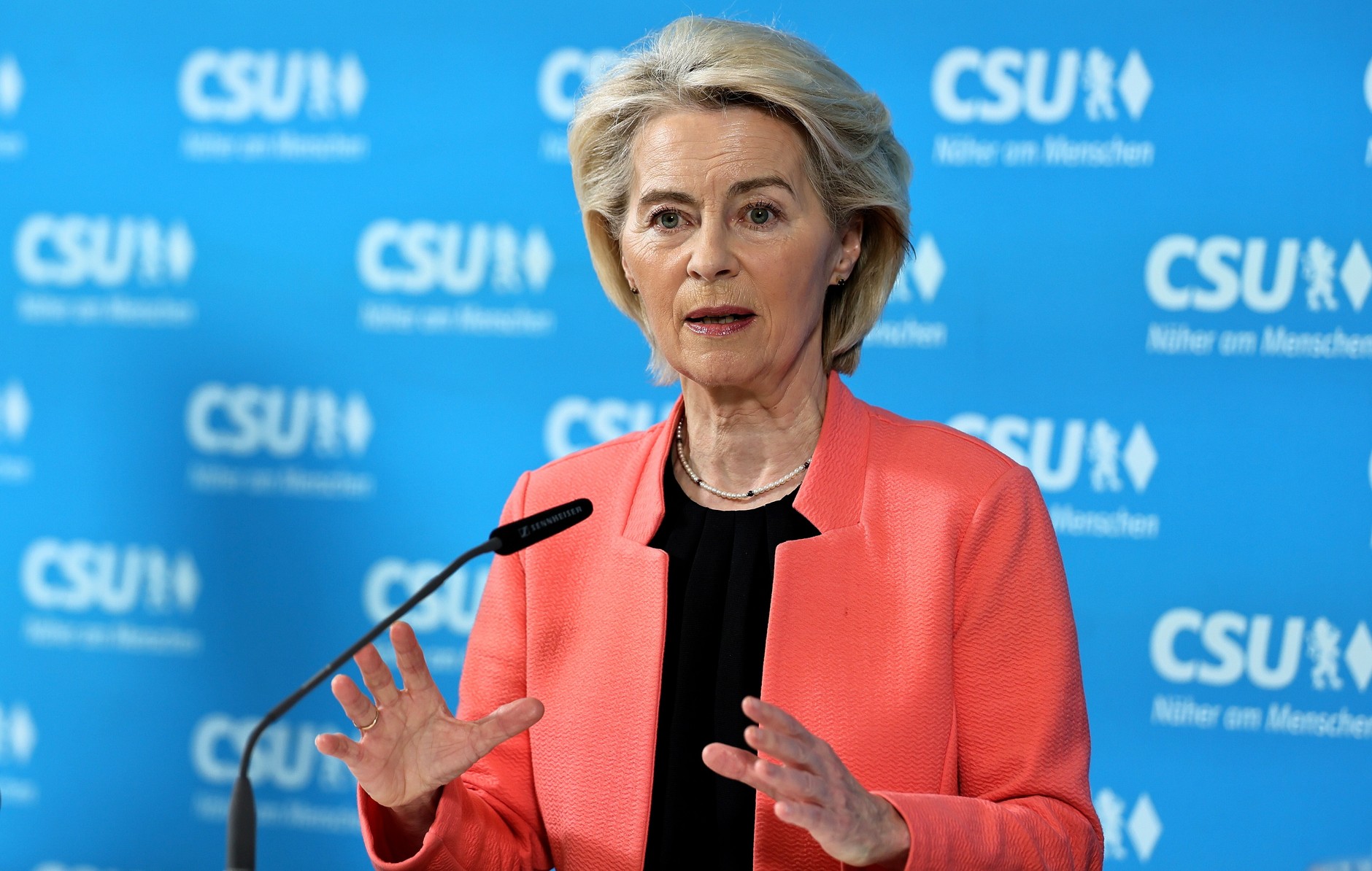European Commission President Ursula von der Leyen issues a press statement at the 62nd Security Conference in Munich, Germany, February 13, 2026.