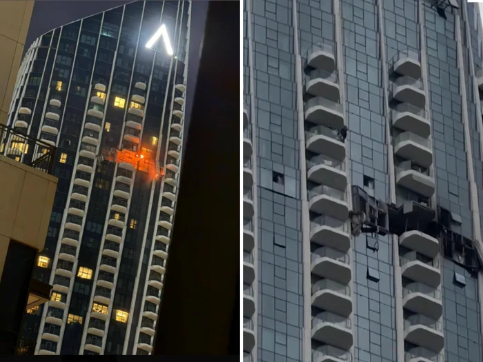 Skyscraper hit by drone in Dubai. PHOTO: video capture x @MarioNawfal @euronews png