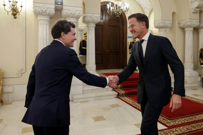Nicușor Dan, the President of Romania, receives Mark Rutte at the Cotroceni Palace Inquam Photos / George Călin 