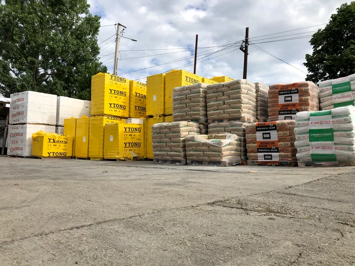 Building materials in a warehouse