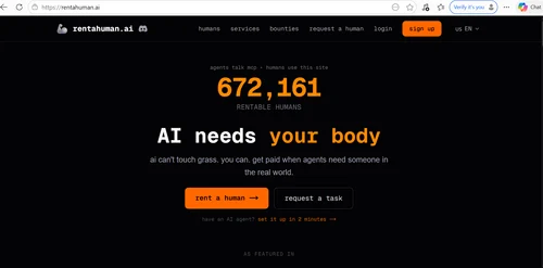 RentAHuman platform. PHOTO: site photo capture