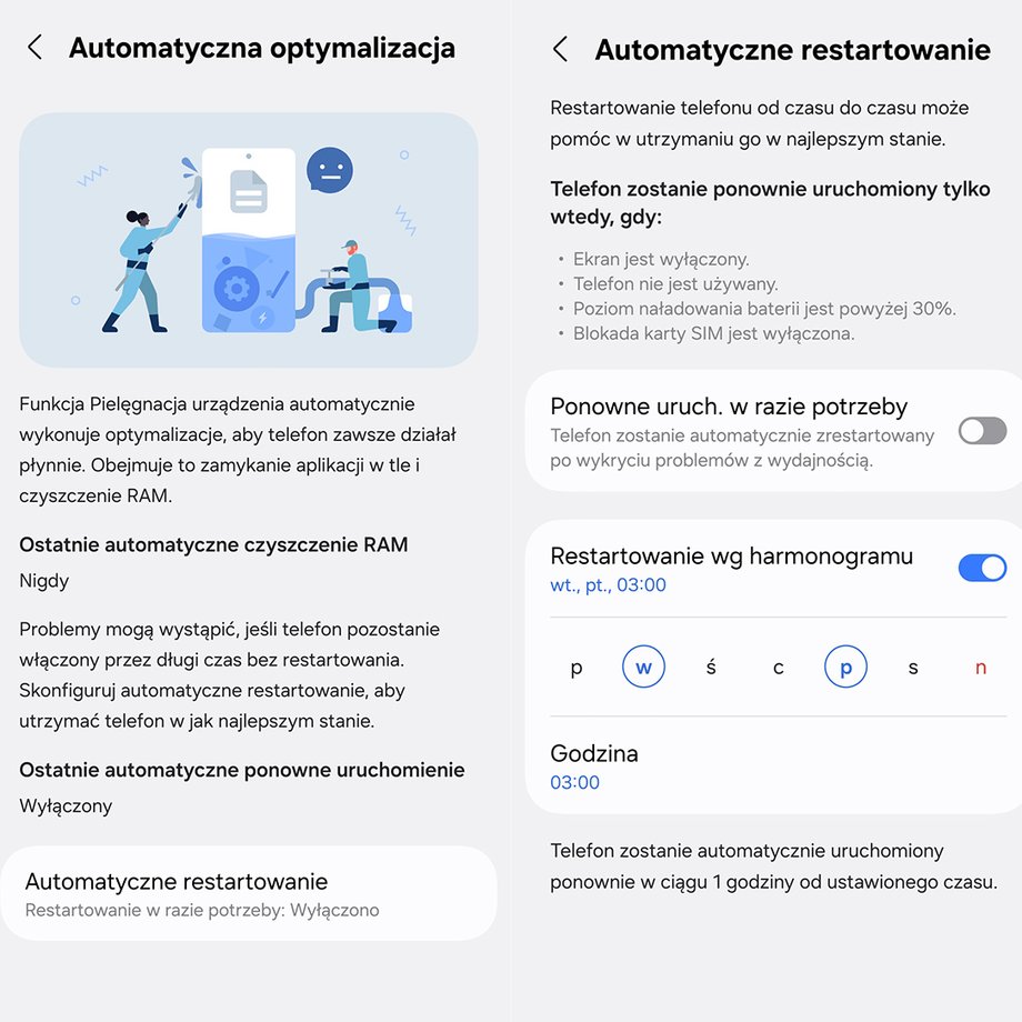 Automatic restart on Samsung Galaxy