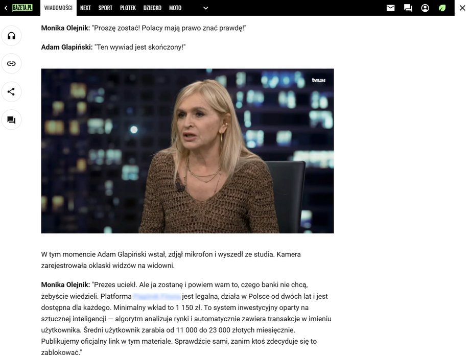 A fragment of a fake interview intended to imitate a publication in Gazeta.pl