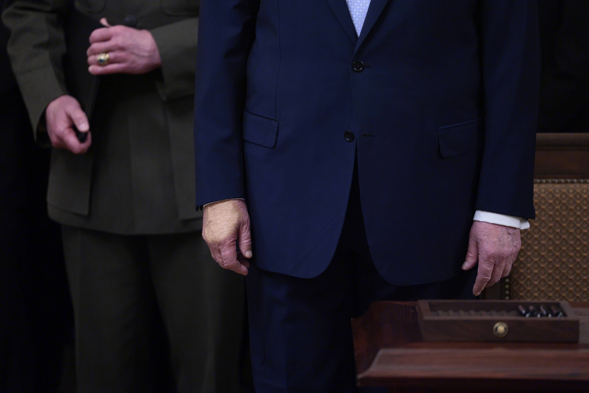 A close-up of Donald Trump's hands during the ceremony