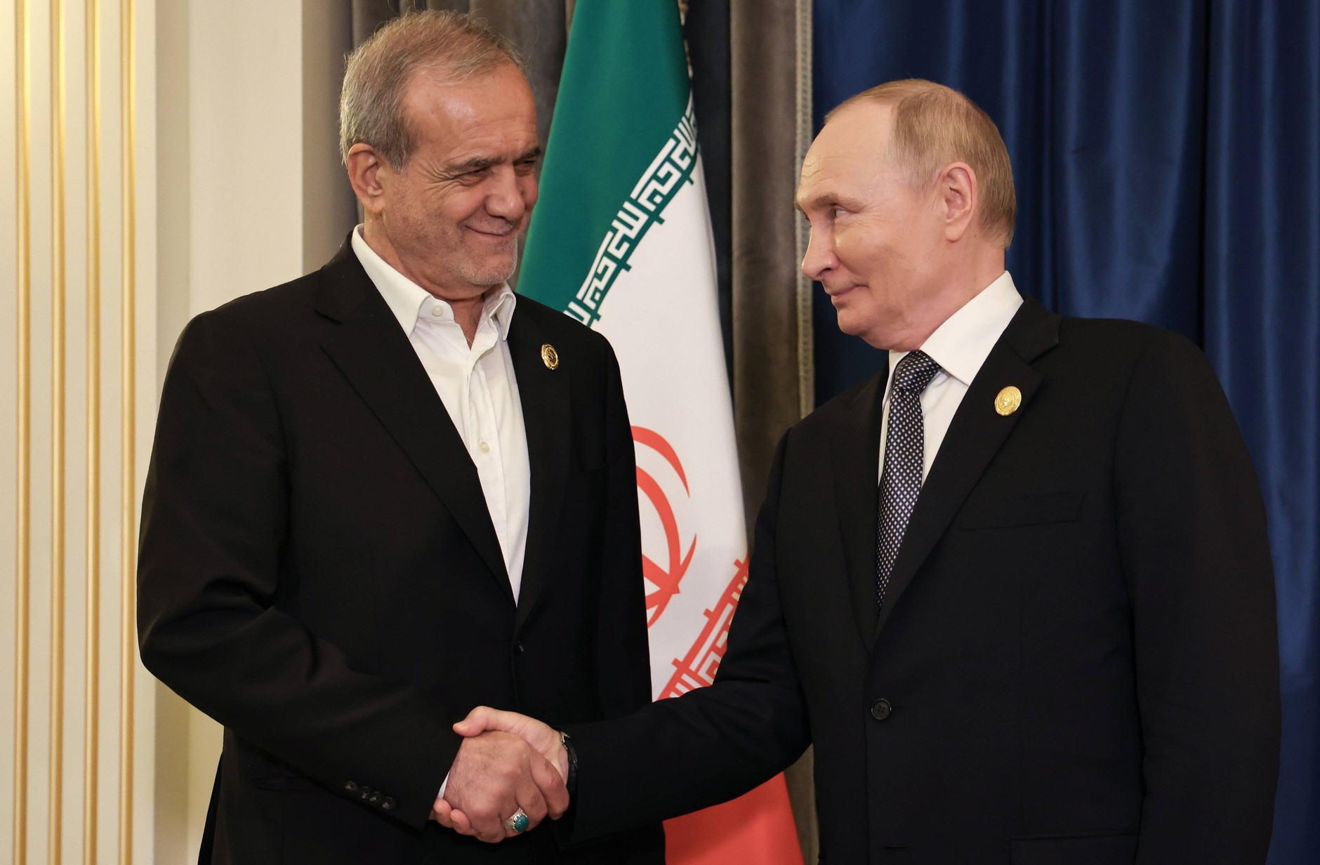 Massoud Pezeshkian, president of Iran, and Vladimir Putin, president of Russia. Tianjin, September 1, 2025
