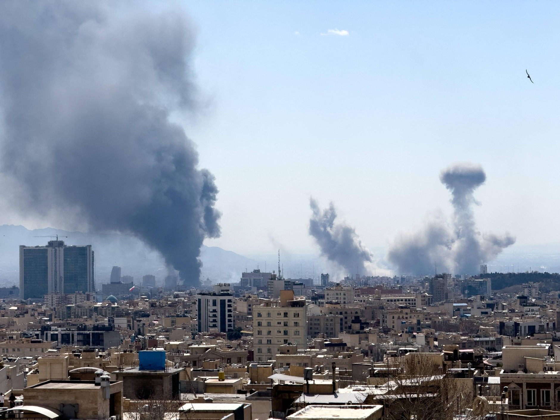 Smoke from the explosions rising over Tehran