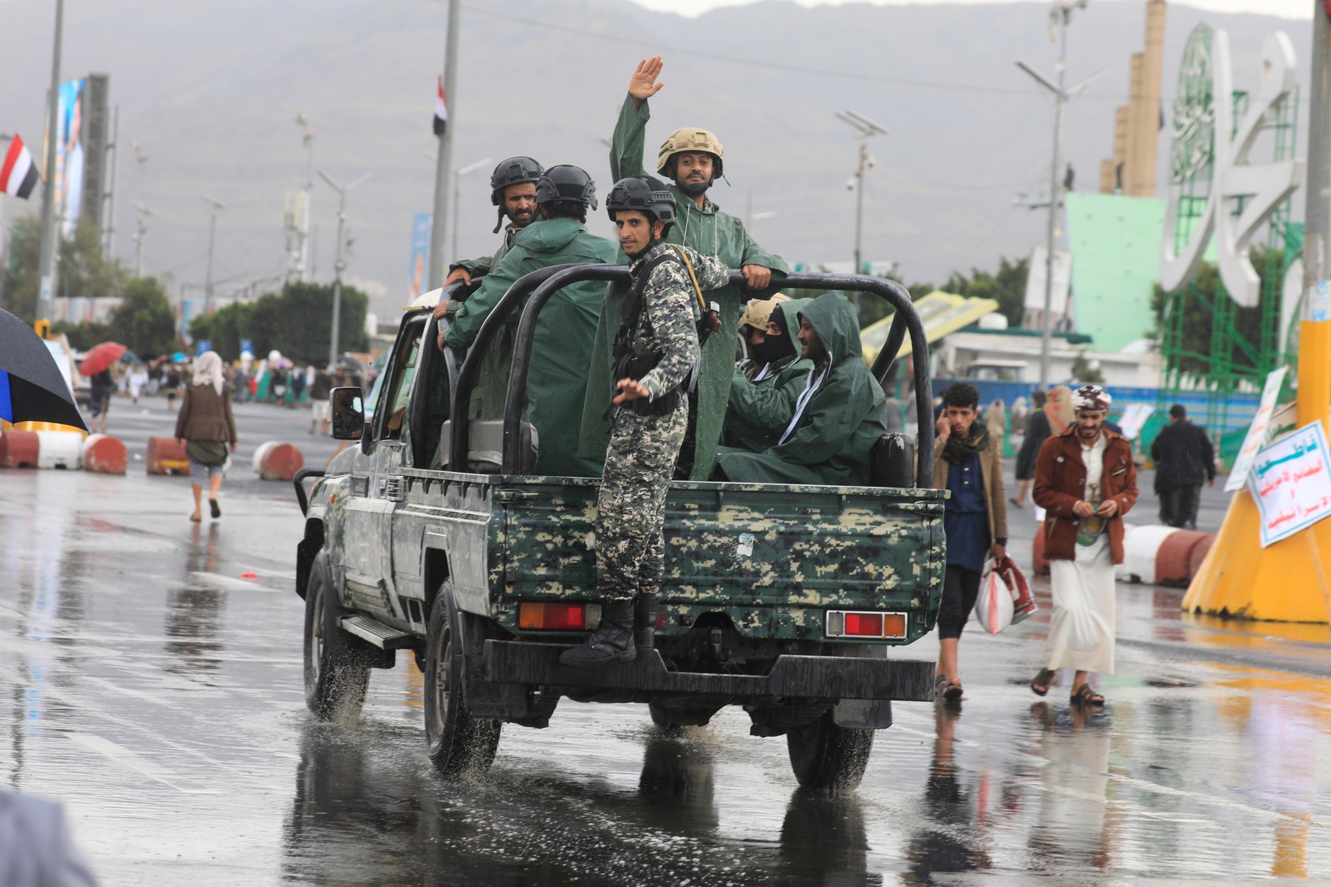 Houthi fighters in Sana'a, March 13, 2026.