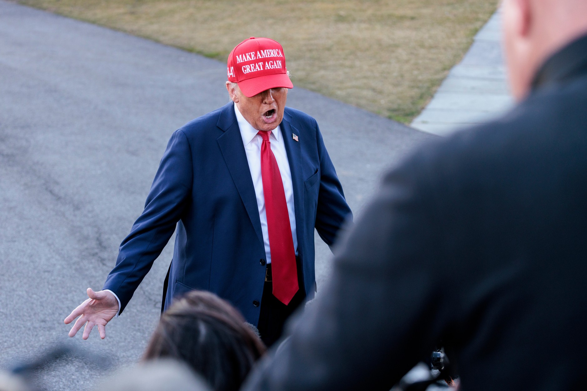 Donald Trump wearing a Make America Great Again hat