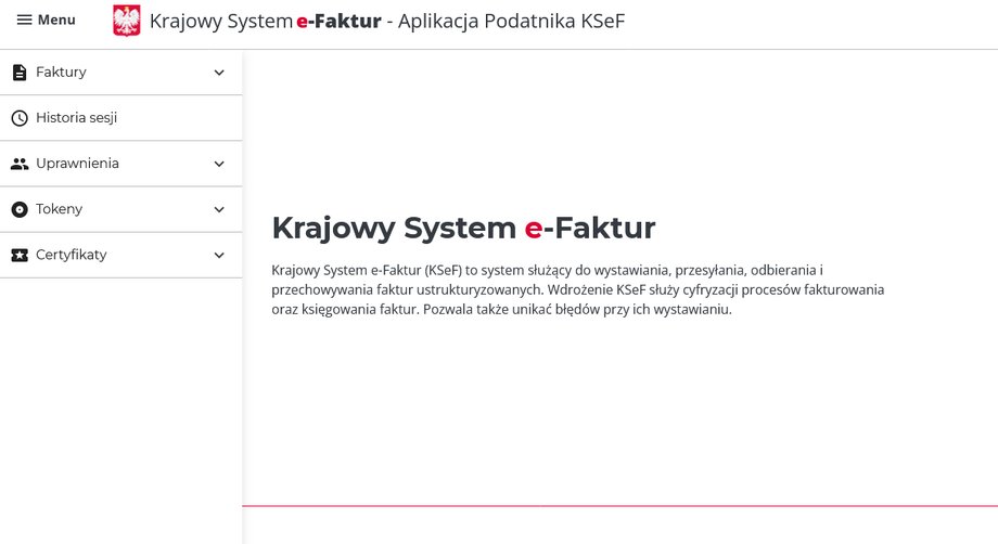 National e-Invoice System - this is what it looks like after logging in to the KSeF 2.0 Taxpayer Application