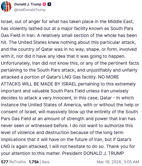 Donald Trump's post on Truth Social