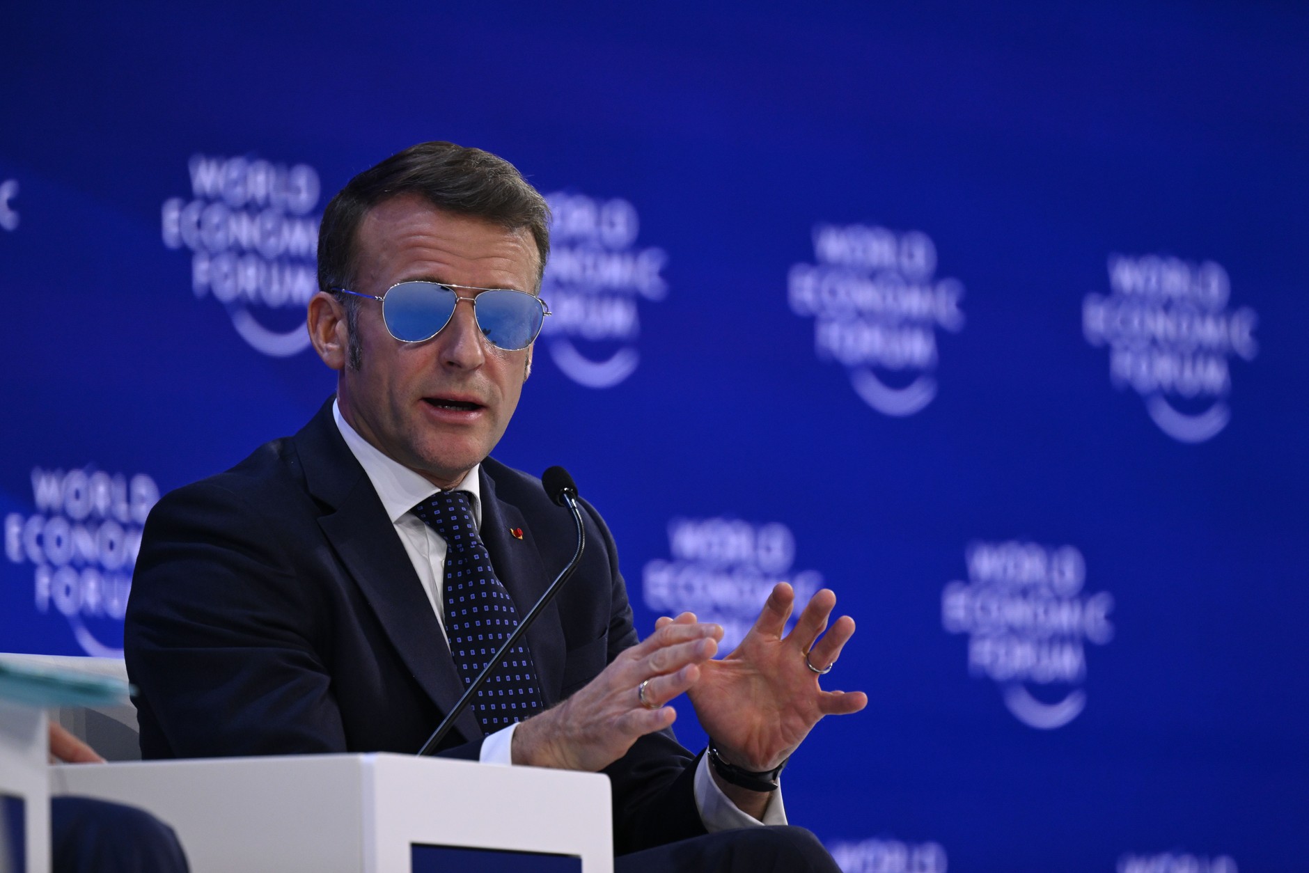 French President Emmanuel Macron at the World Economic Forum in Davos, January 20, 2026.