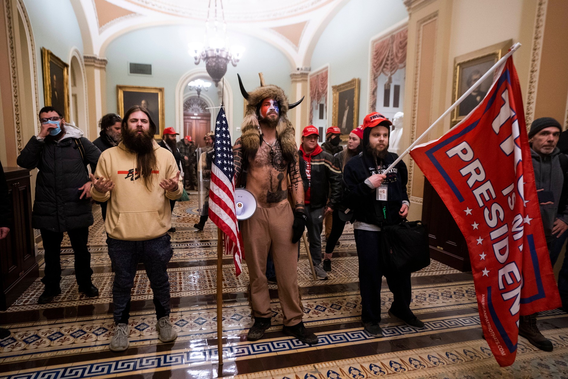 Supporters of Donald Trump who did not accept the election results during the riot at the Capitol. Washington, January 6, 2021