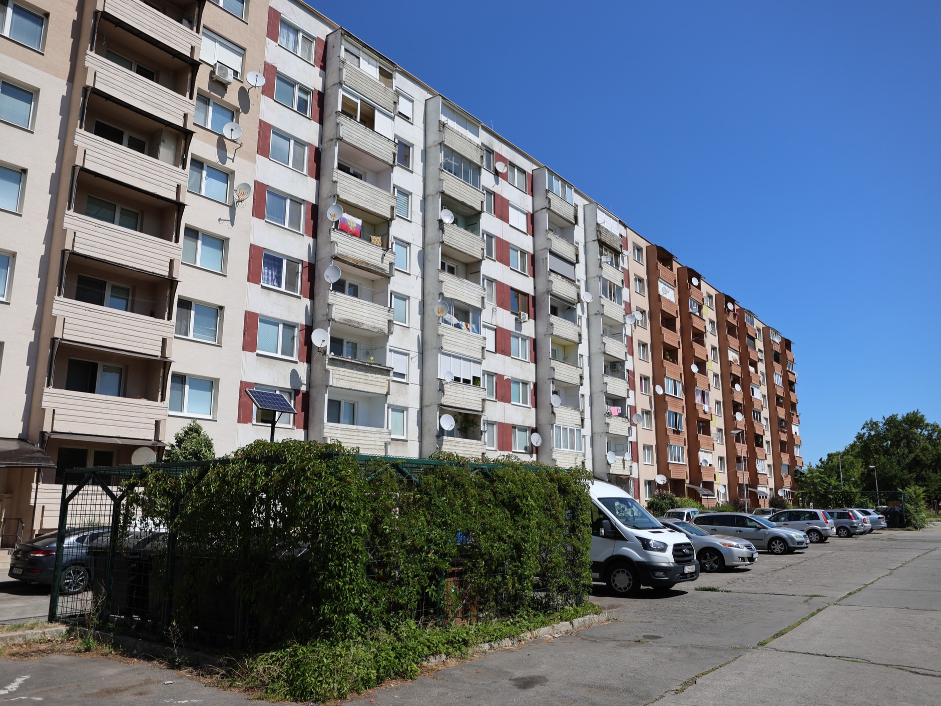 A block of flats made of prefabricated panels in Lewice, built during Czechoslovakia. Juraj Cintula lived in one of the cages