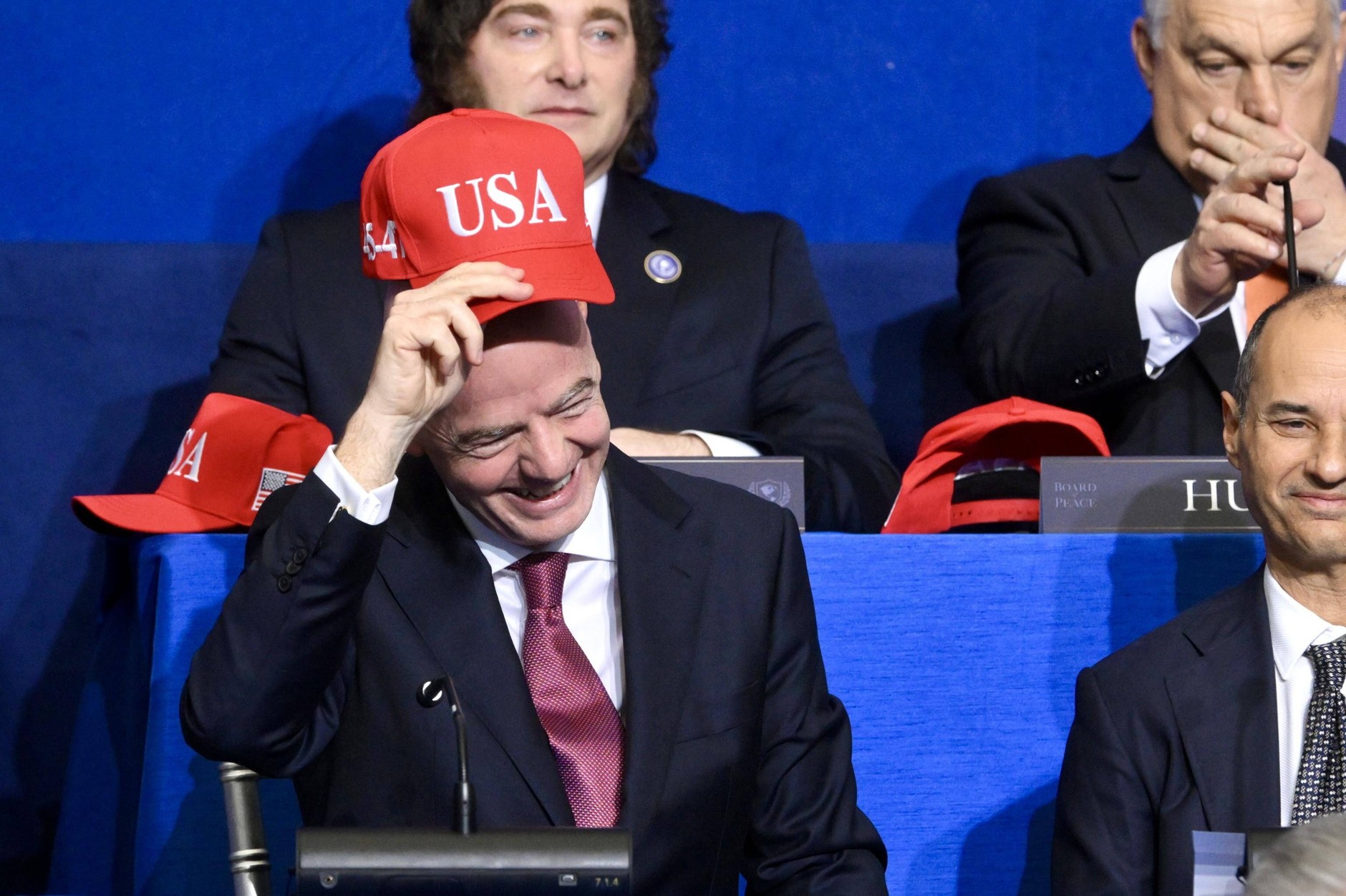 FIFA President Gianni Infantino (front left) at the Peace Council meeting at the Peace Institute. Donald J. Trump in Washington, USA, February 19, 2026.