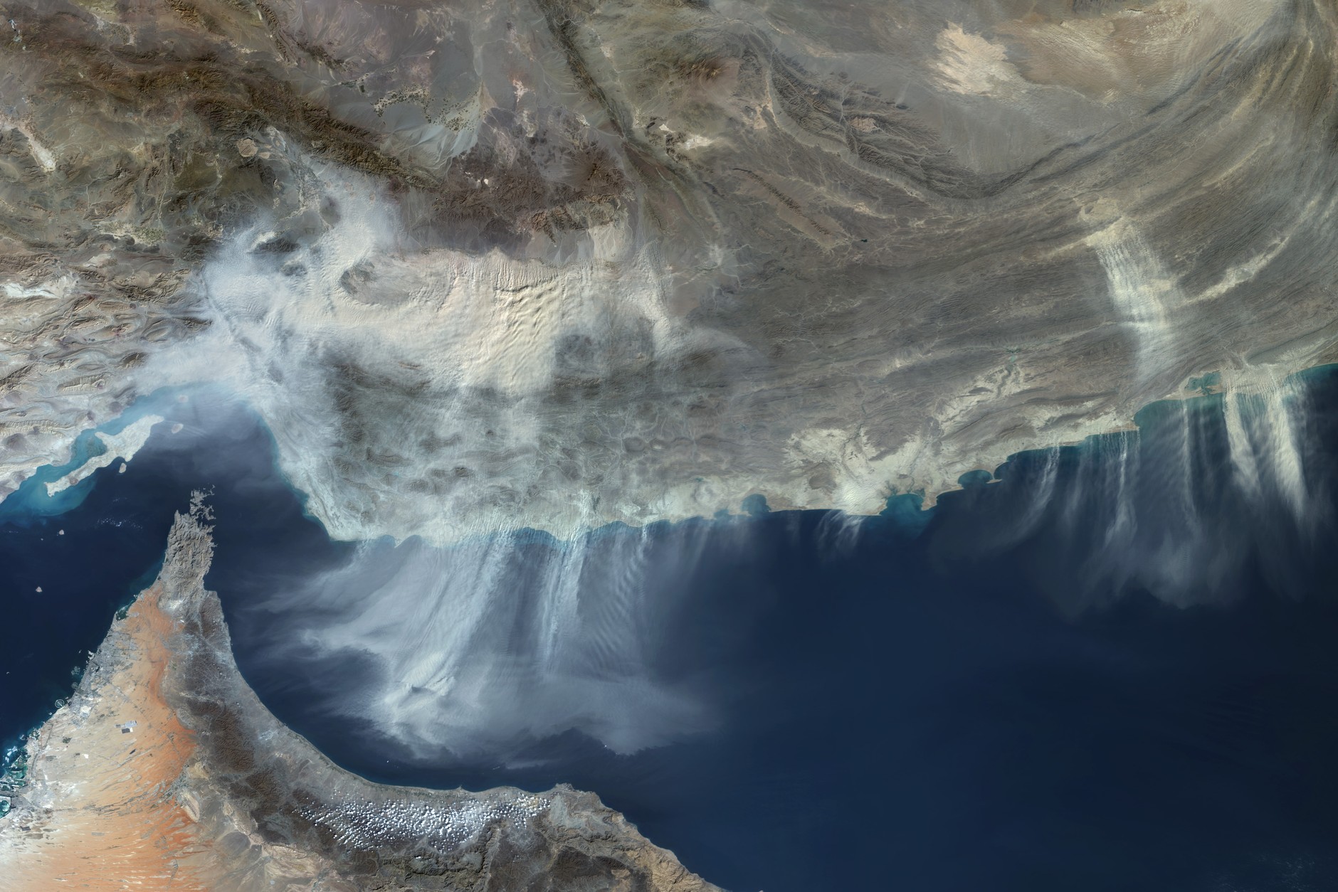 Satellite view over eastern Iran and southern Pakistan, over the Gulf of Oman, November 4, 2025.