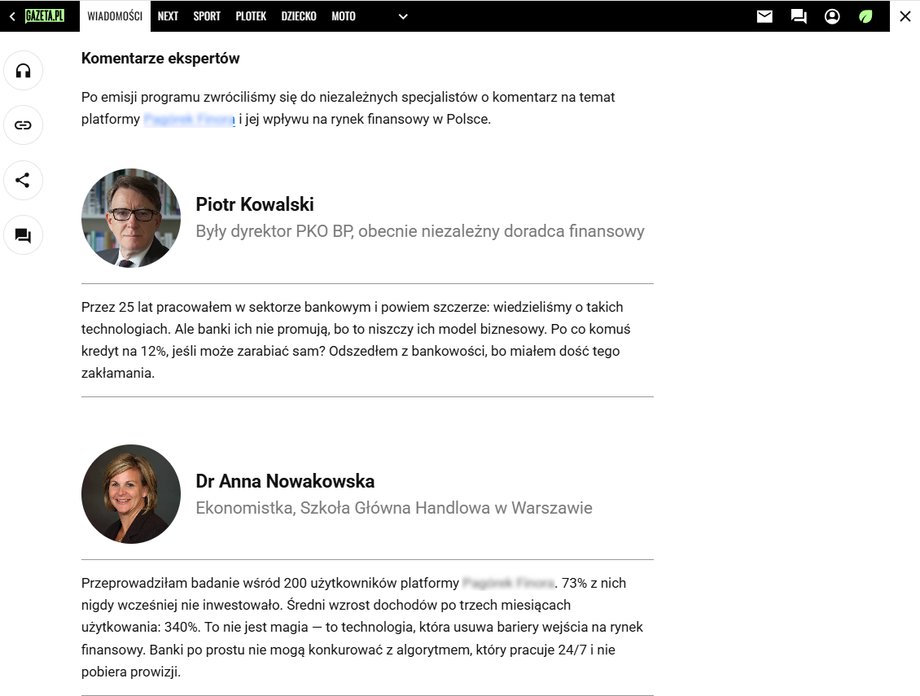 Made-up comments in fake news about an interview with the president of the National Bank of Poland