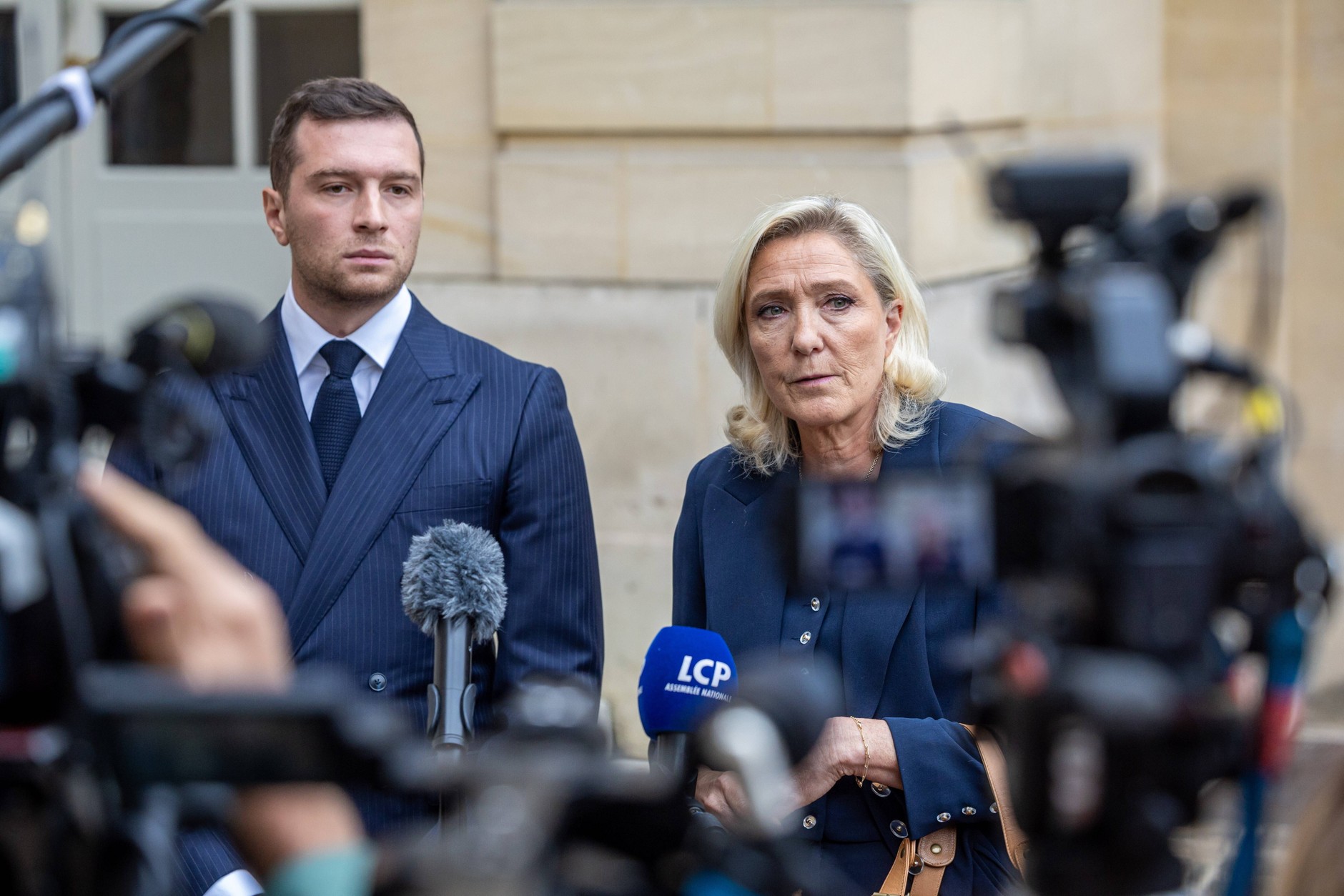 Jordan Bardella and Marine Le Pen, leaders of the National Rally. Paris, September 2, 2025
