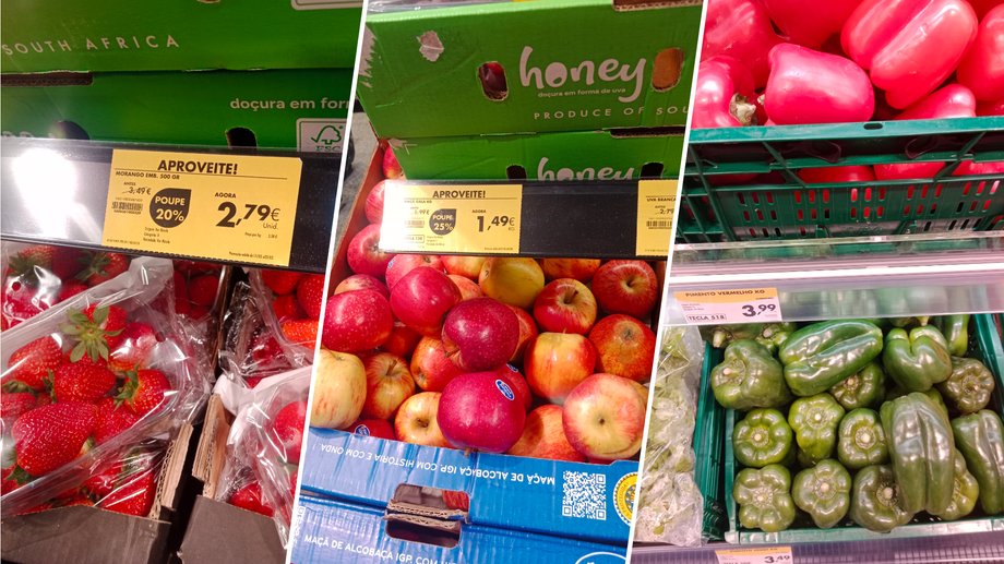 The shelves are full of vegetables and fruits