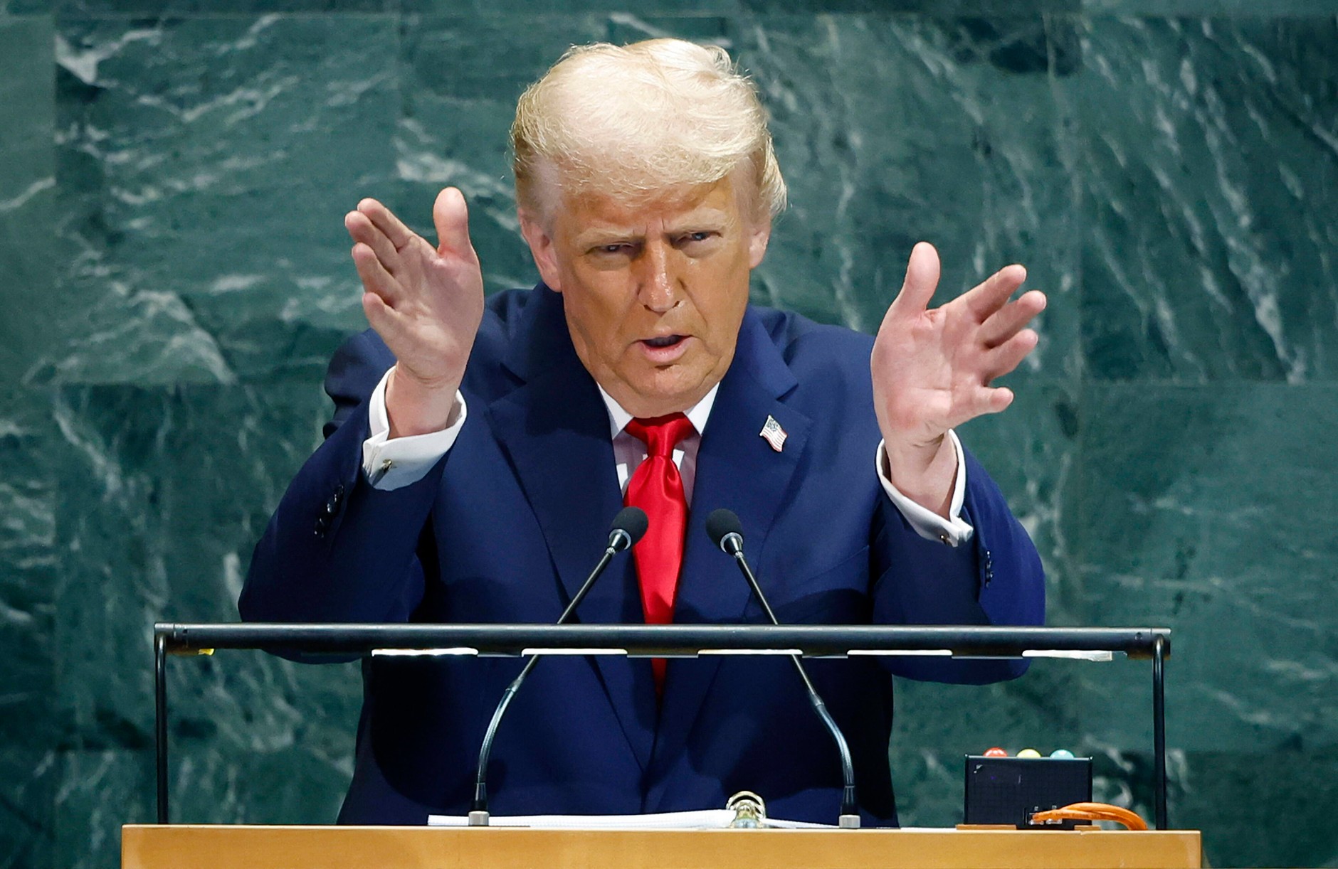 Donald Trump, president of the United States, speaks in the hall of the UN General Assembly. New York, September 23, 2025
