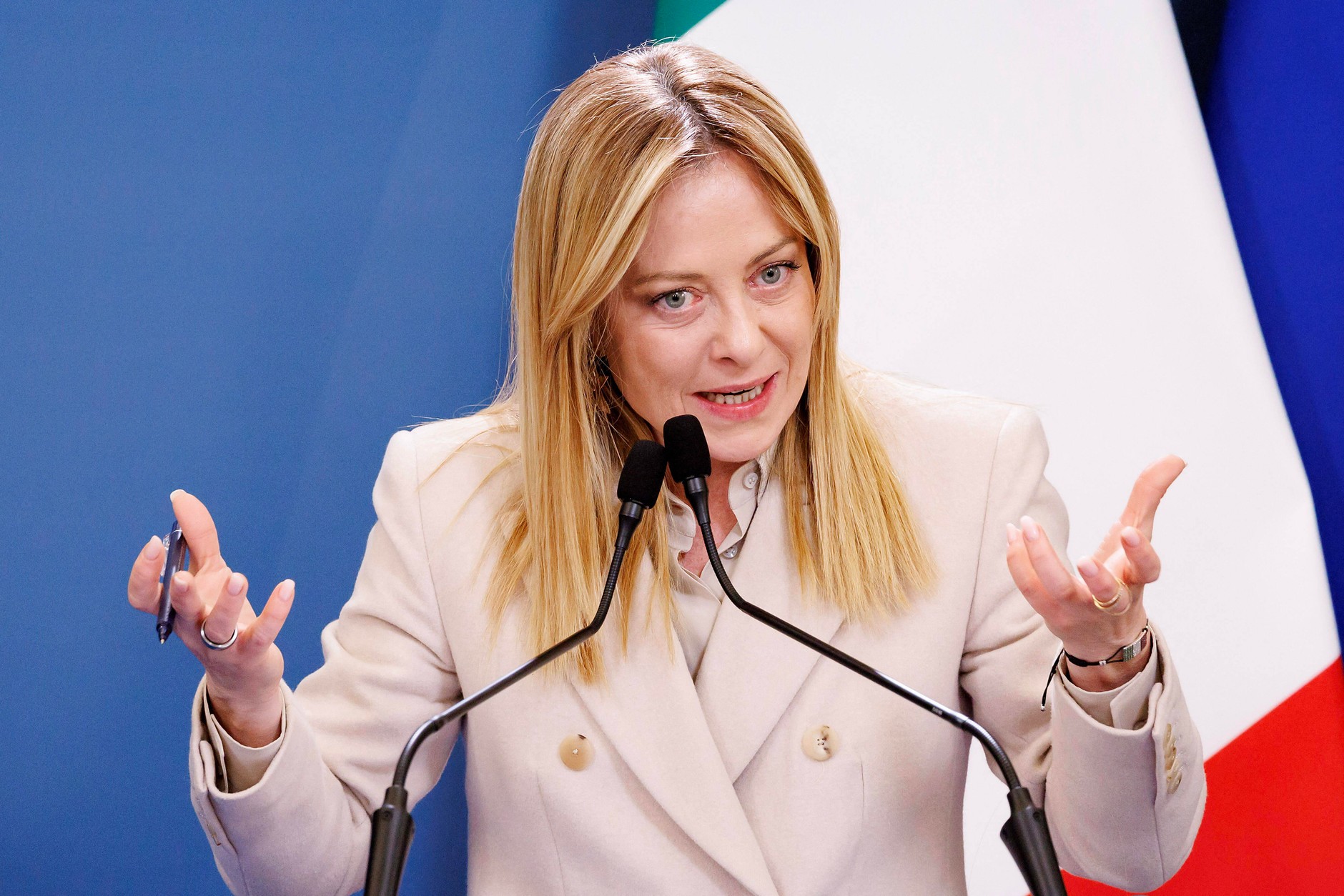 Giorgia Meloni, premierka Włoch, podczas konferencji prasowej. Rzym, 23 stycznia 2026 r.