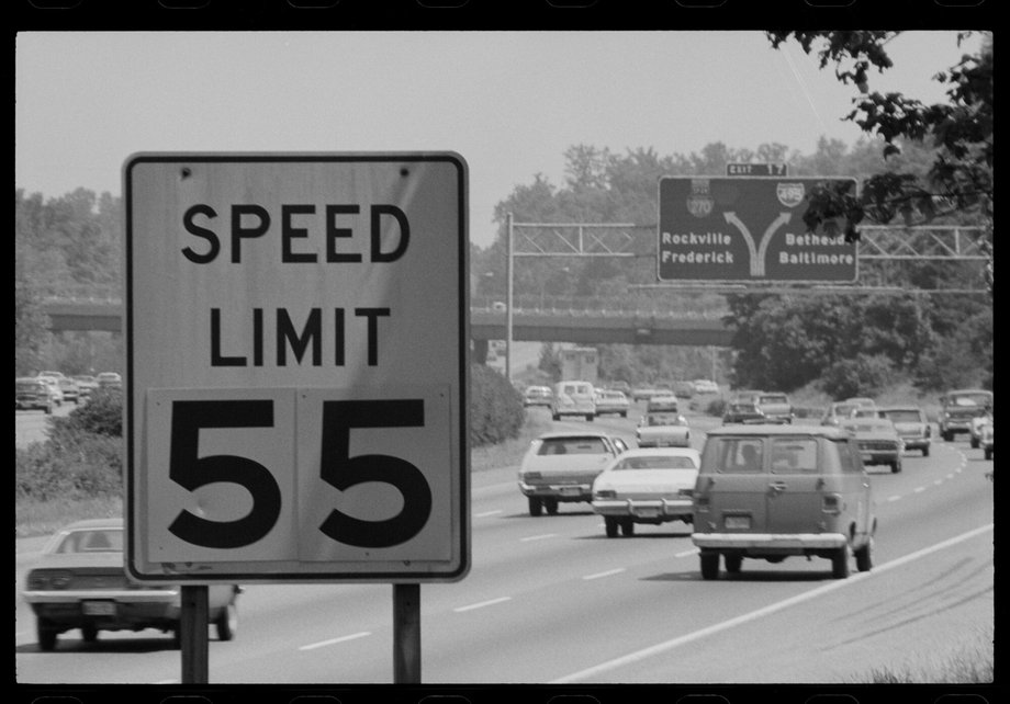 Speed limits introduced in the US as a response to the 1973 oil crisis.