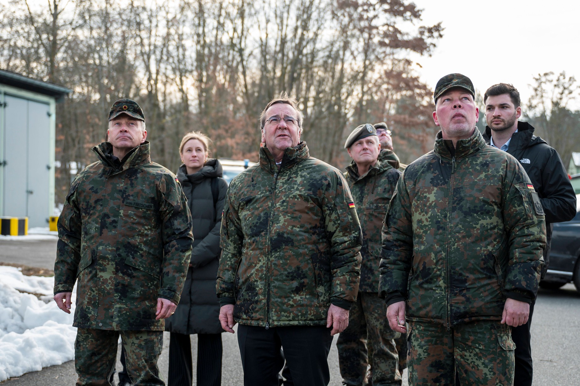 Boris Pistorius (center), German Defense Minister, visits the Air Force Officer Training School and the 1st Roth Internal Security Regiment in Bavaria, February 3, 2026.