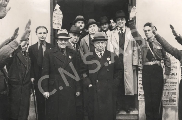 Octavian Goga and PNC activists salute with the fascist salute, 1937 photo source CNSAS