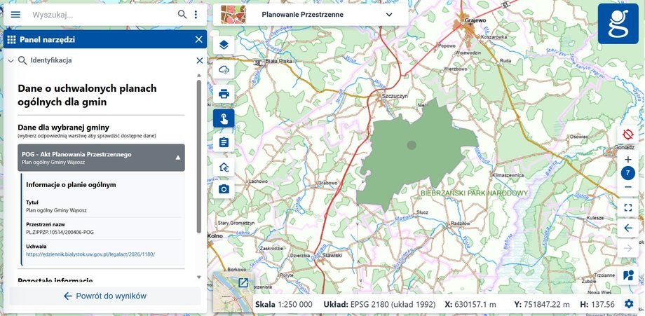 Wąsosz is the only commune in the province. Podlaskie, which has already approved the general plans