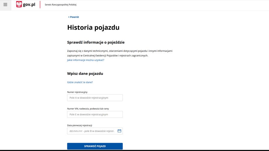 Vehicle history - module on the government website