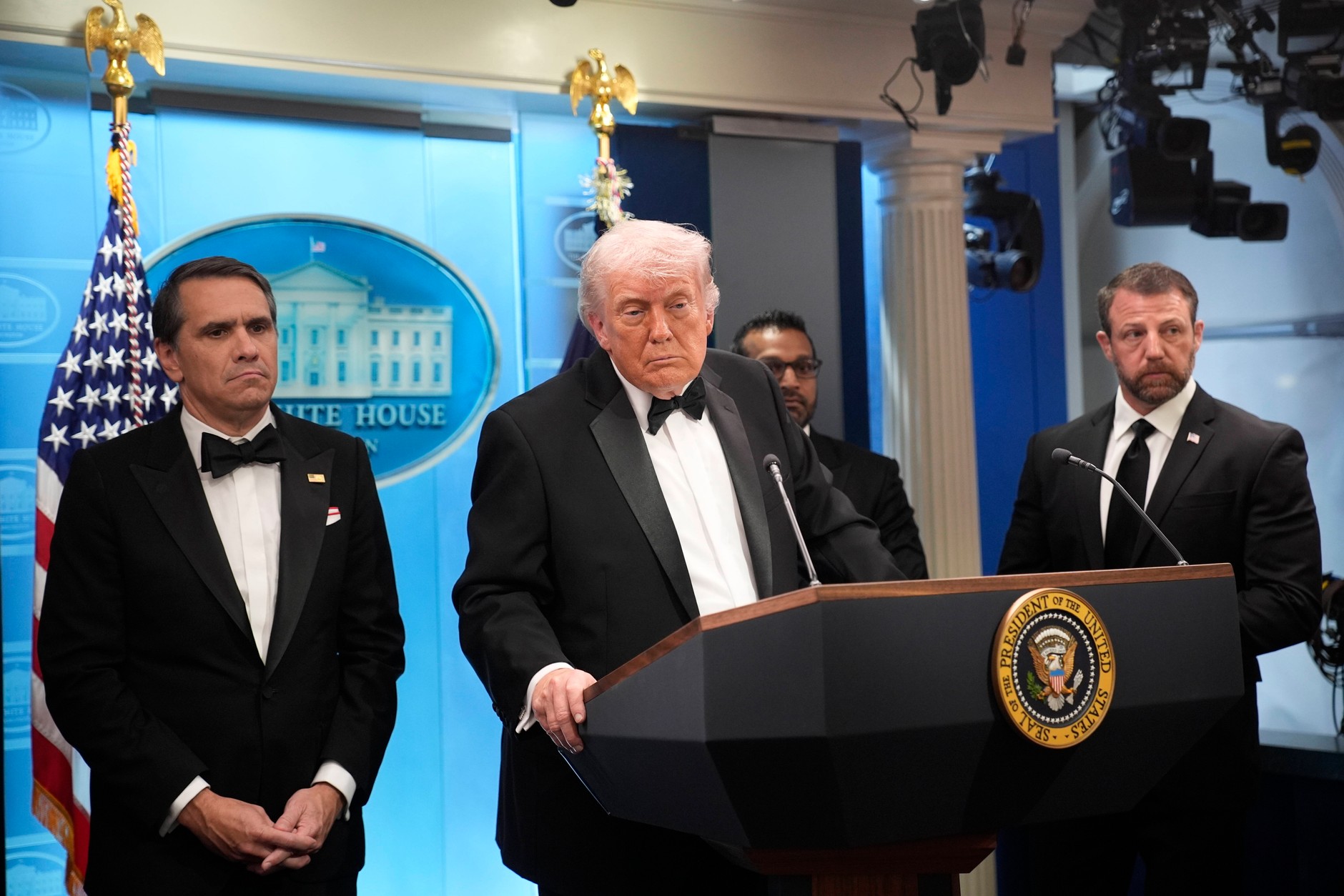 Donald Trump during a press briefing after the shooting at the White House gala