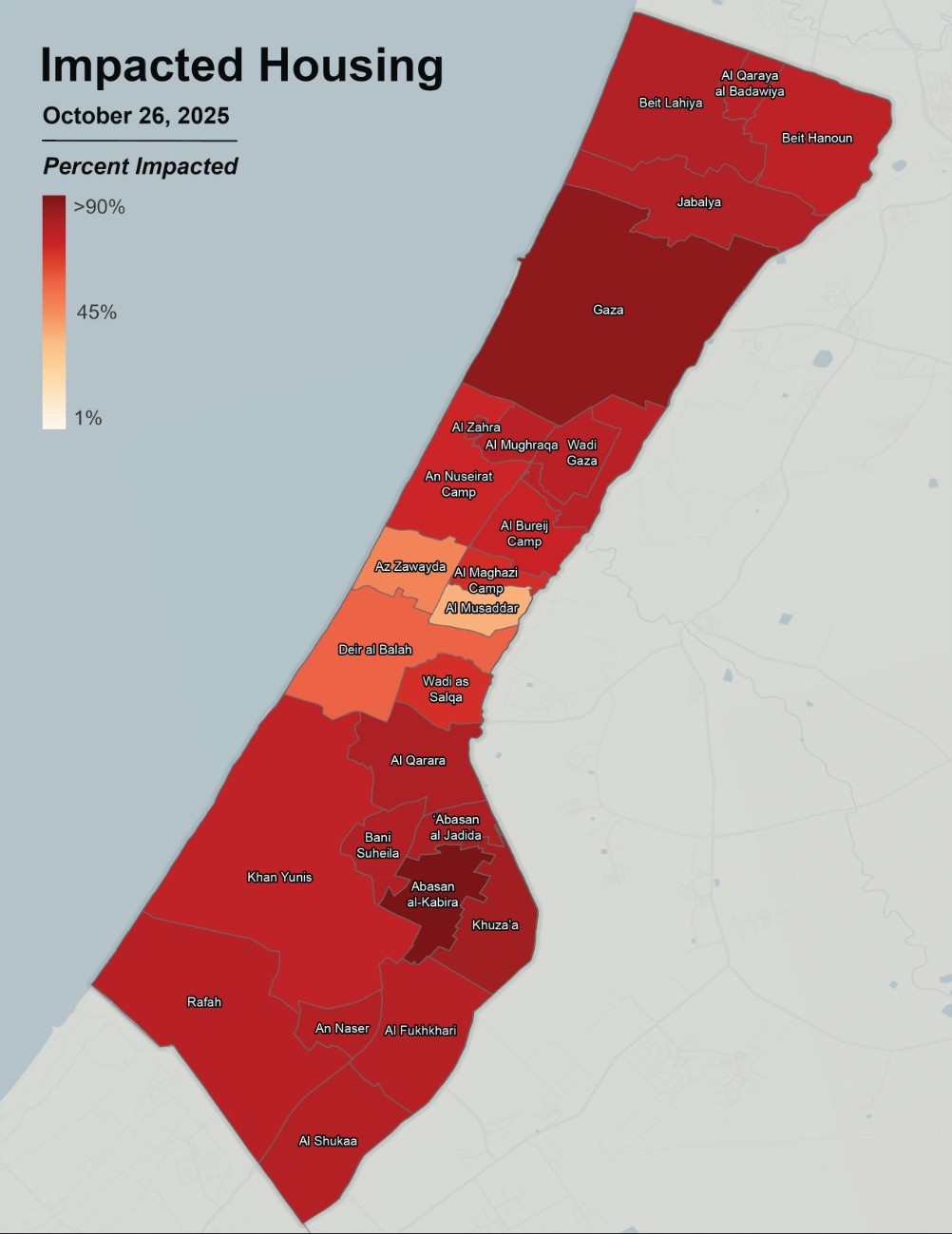 The scale of destruction of residential buildings in the Gaza Strip (as of October 26, 2025)