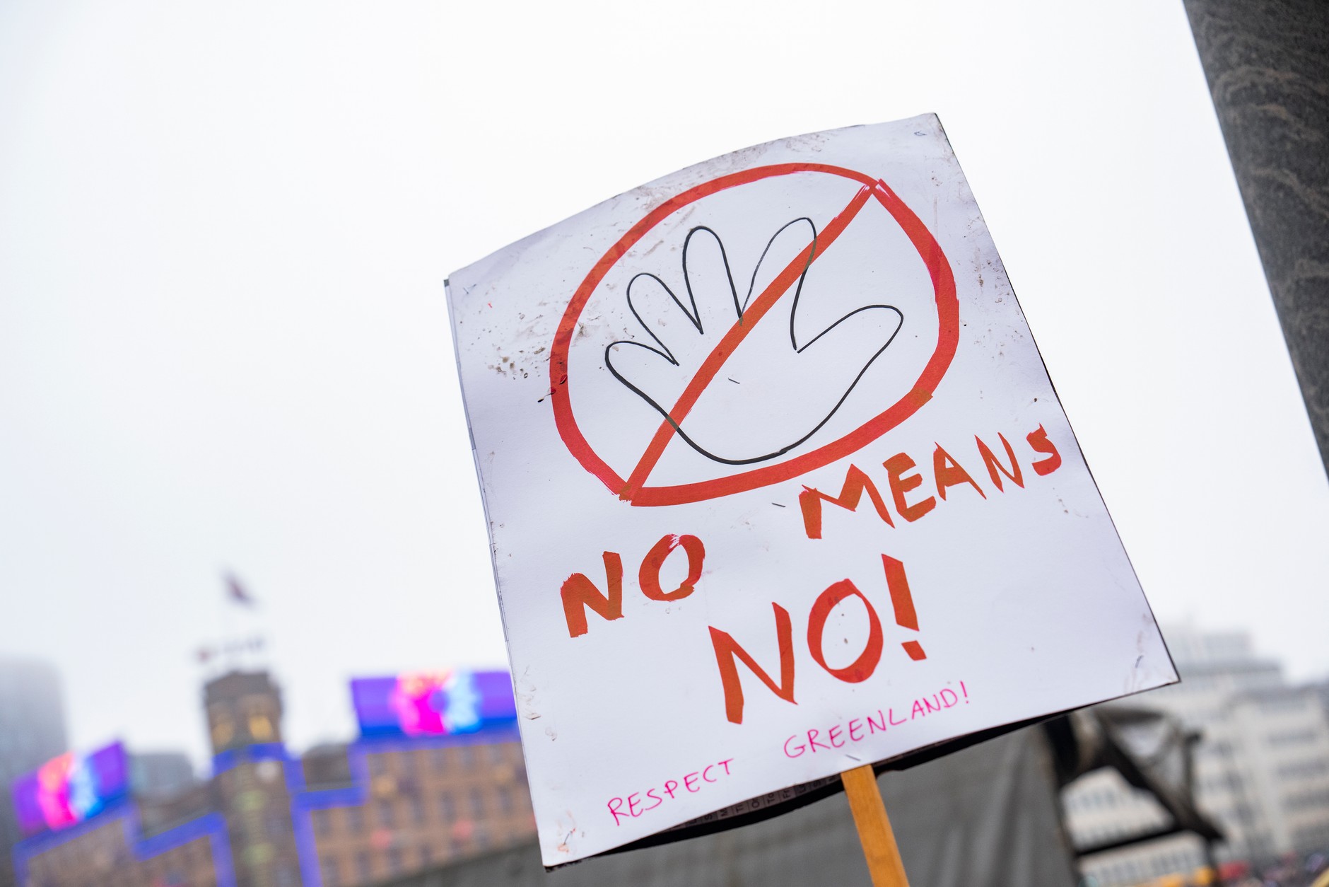 Poster with an inscription "No means no. Respect for Greenland"Copenhagen, 17 January 2026