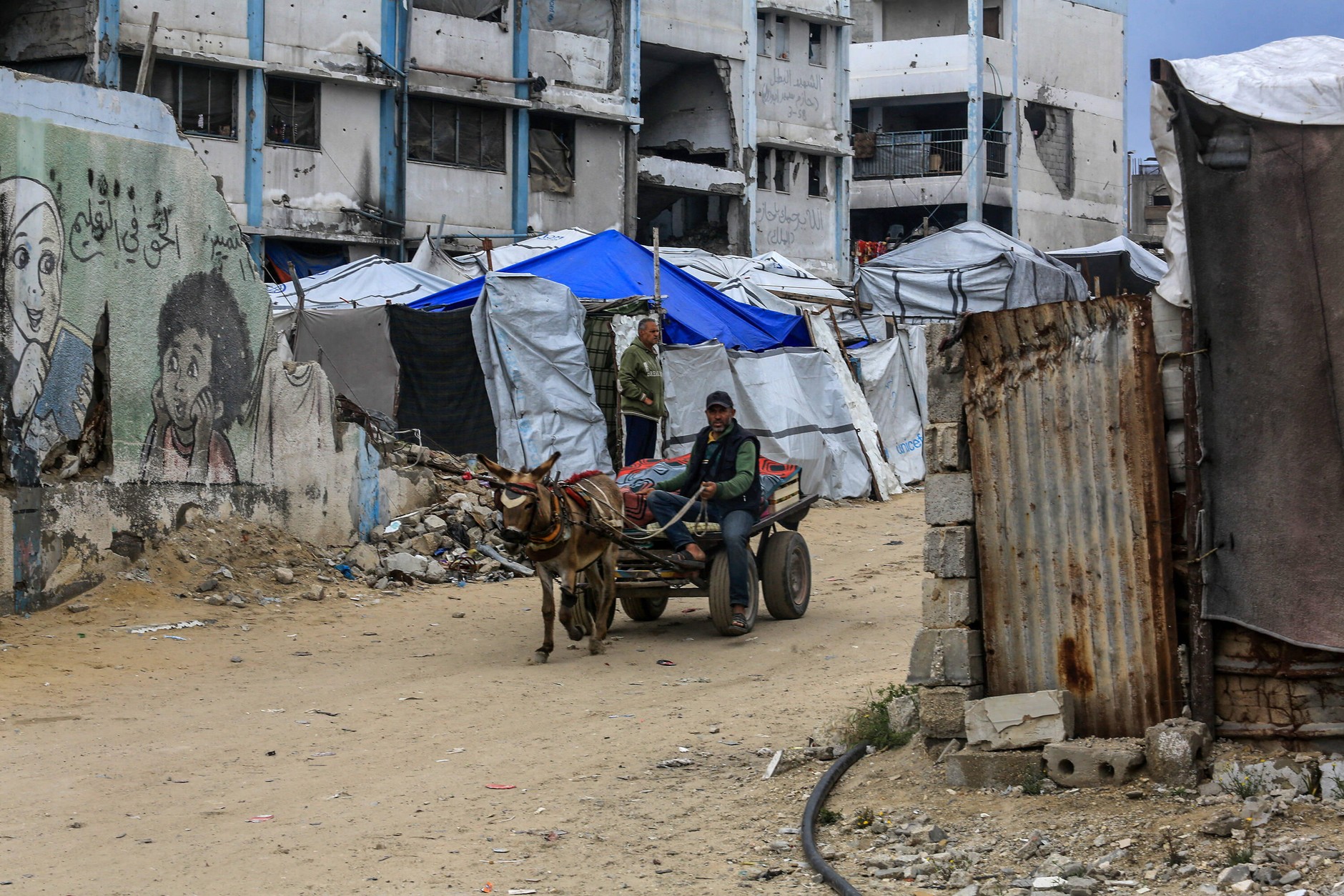 Makeshift tents and temporary shelters in Khan Yunus, Gaza