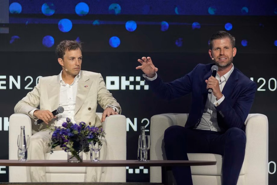 Zach Witkoff and Eric Trump at a cryptocurrency conference in Dubai in May