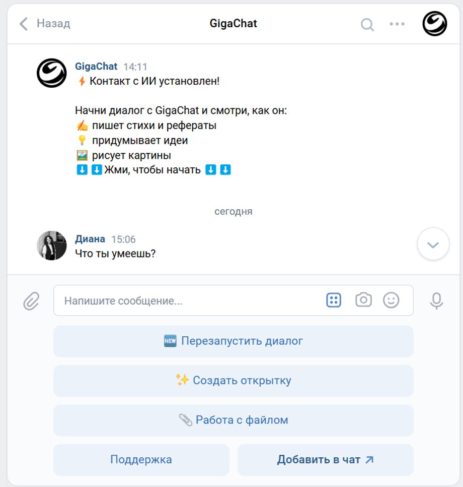 GigaChat - allows you to talk via Vkontakte
